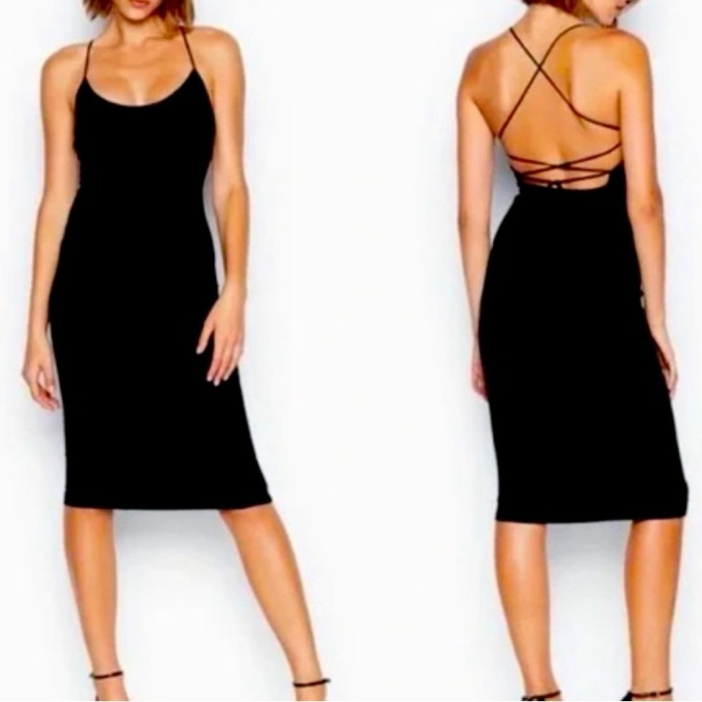 Victoria's Secret Black Midi Cross Back Slip Dress NWT S